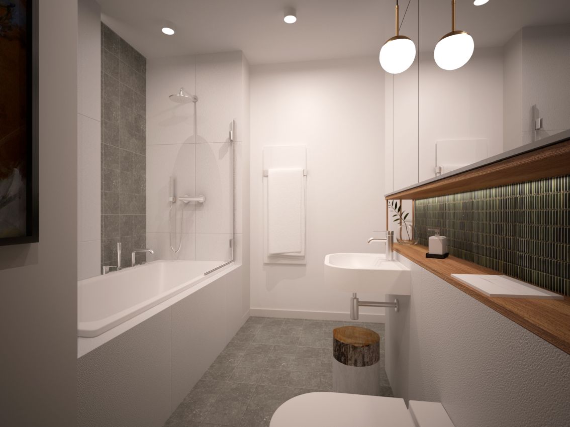 Pomieszczenie jest dosyć wąskie i długie, ale bardzo funkcjonalne.